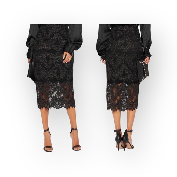 Sandro ✈︎ Rococo Metallic Guipure Lace Skirt ✈︎ aso Kristen Bell ✈︎ Black + Gold - Picture 3 of 17